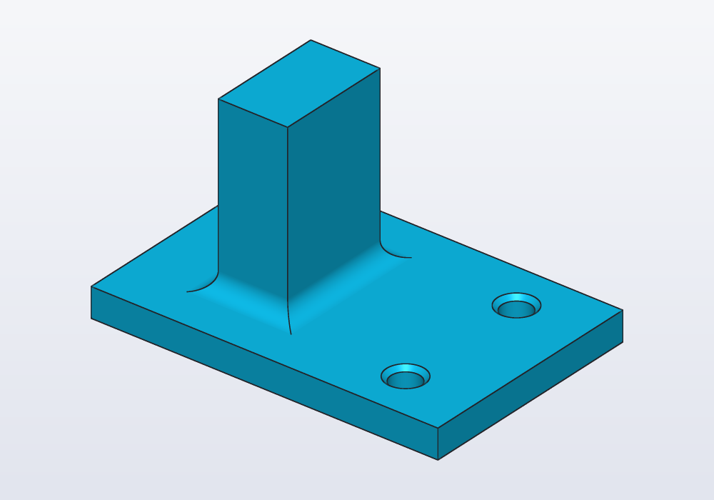 A post on a plate, rounded at its foot, the holes chamfered
