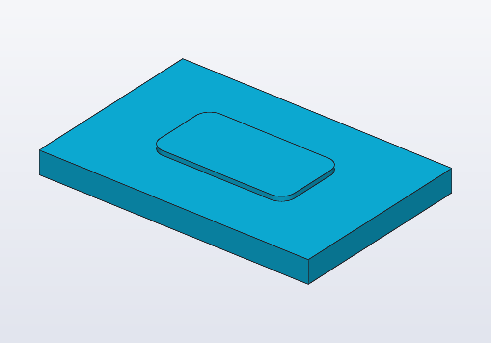 A plate whose top has a rounded rectangle divided off and raised