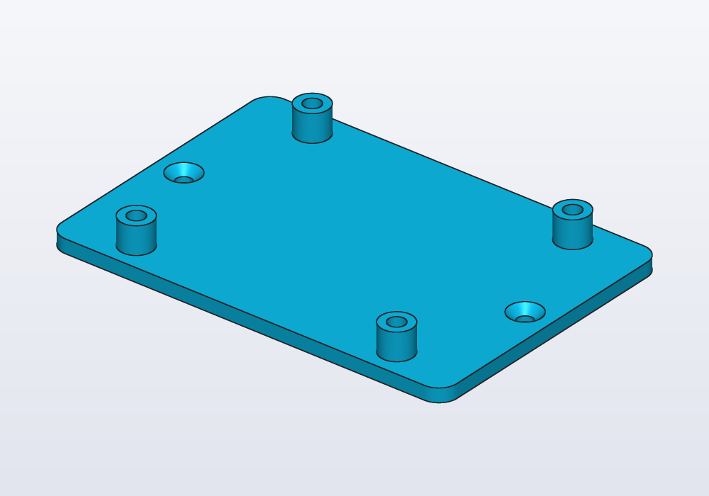 A base with four standoffs and two countersunk holes