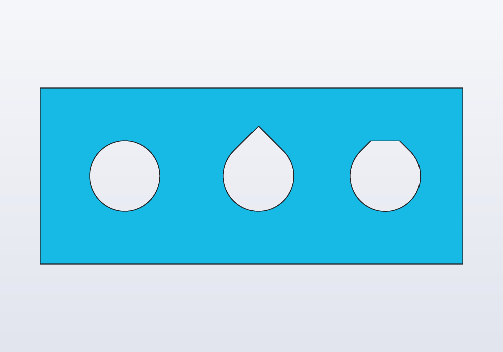A round hole, a teardrop and a flat teardrop