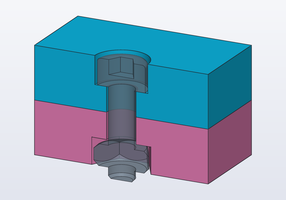 Two plates, a counterbore on top and a nut trap underneath