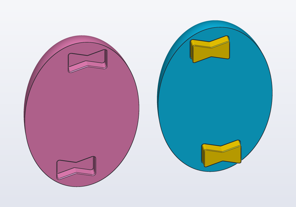 An egg in two halves: the keys in one, the bowtie pockets in the other