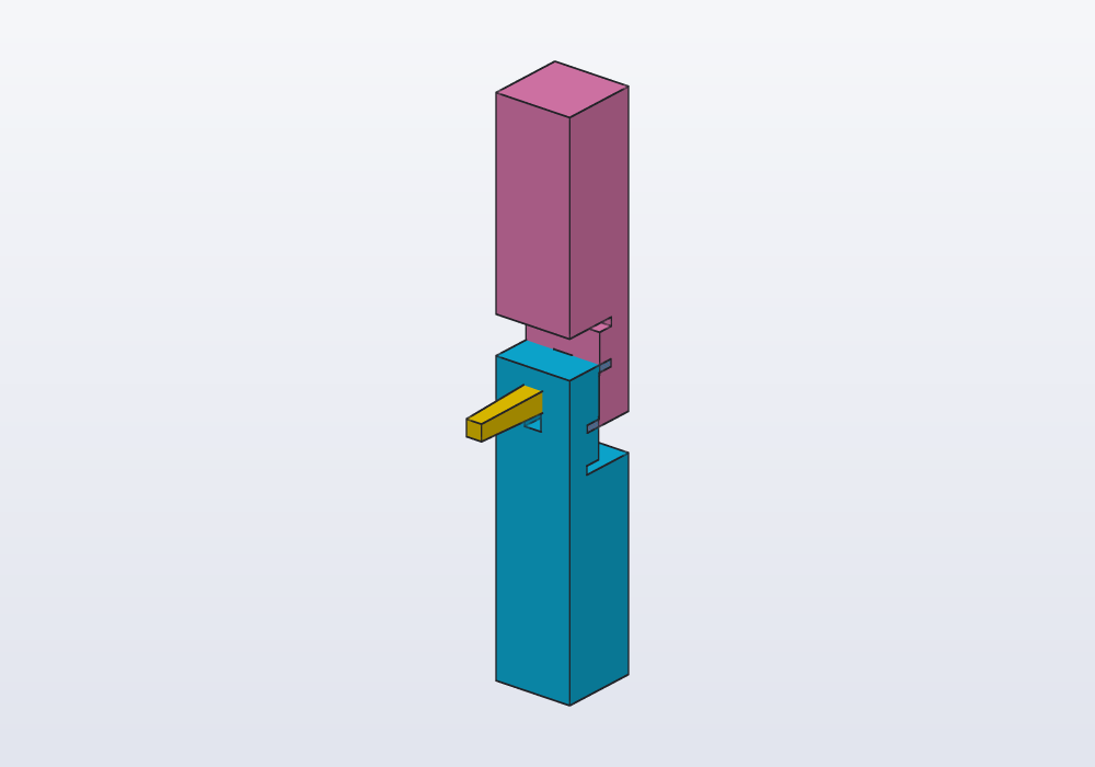 A post joined with a wedged scarf, the wedge beside it