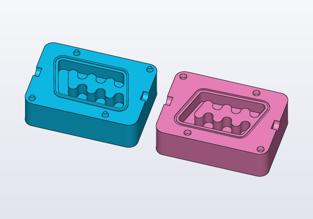 Both halves of the mold on their outer faces, ready to print