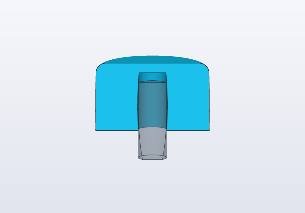 A knob on its shaft, cut through the axis