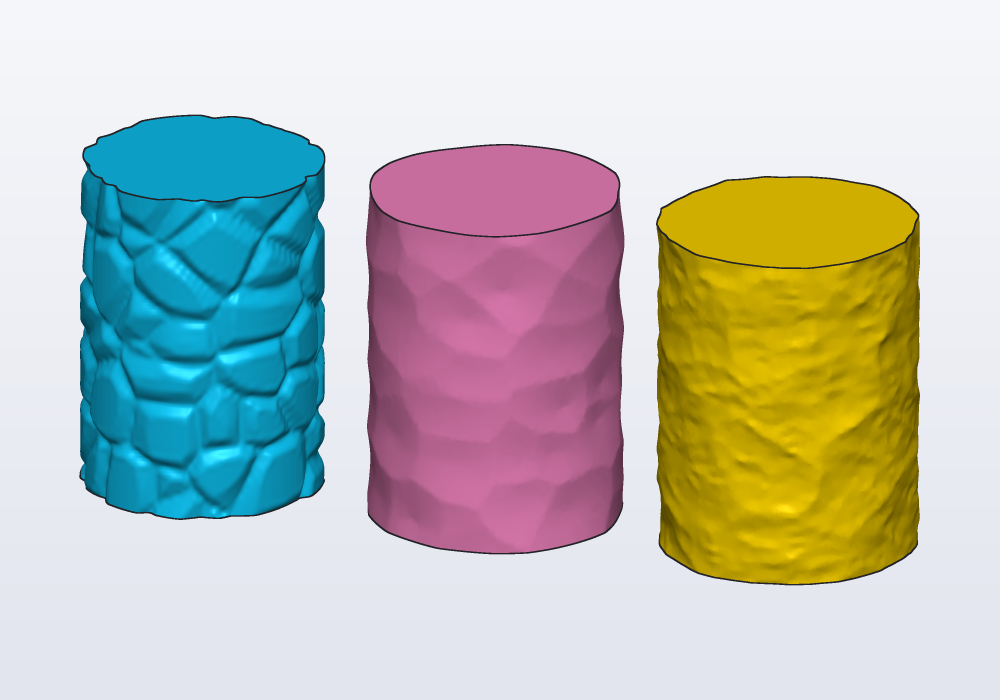 Voronoi grooves, dents and ridges on three pots