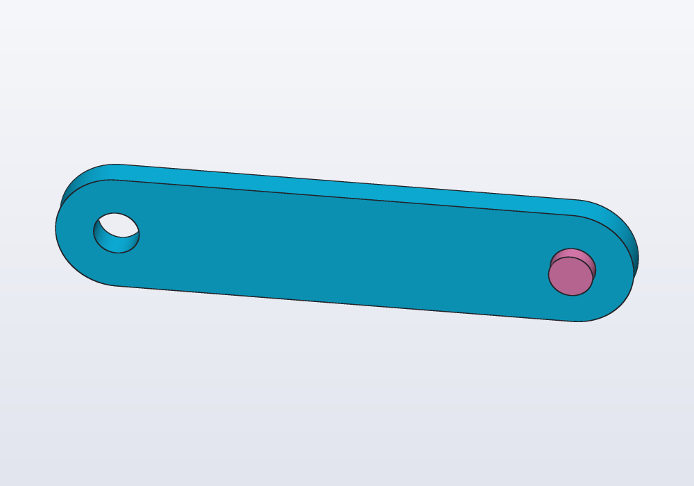 A link turned in the air, a pin in its hole