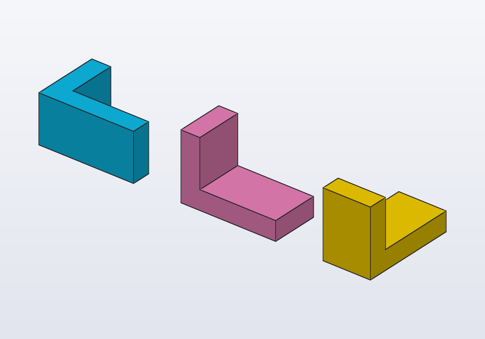 An L profile extruded along Z, Y and X