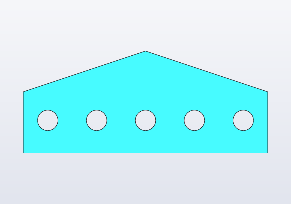 A plate mirrored from its right half, with a row of holes