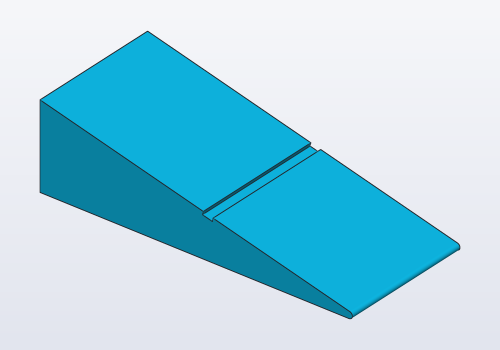 A doorstop with a groove across its slope and a rounded tip