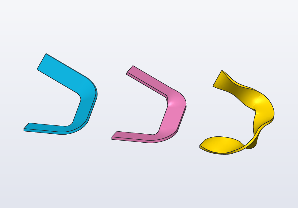 A strip swept along a climbing ramp: by itself, with up: Z, with a twist function
