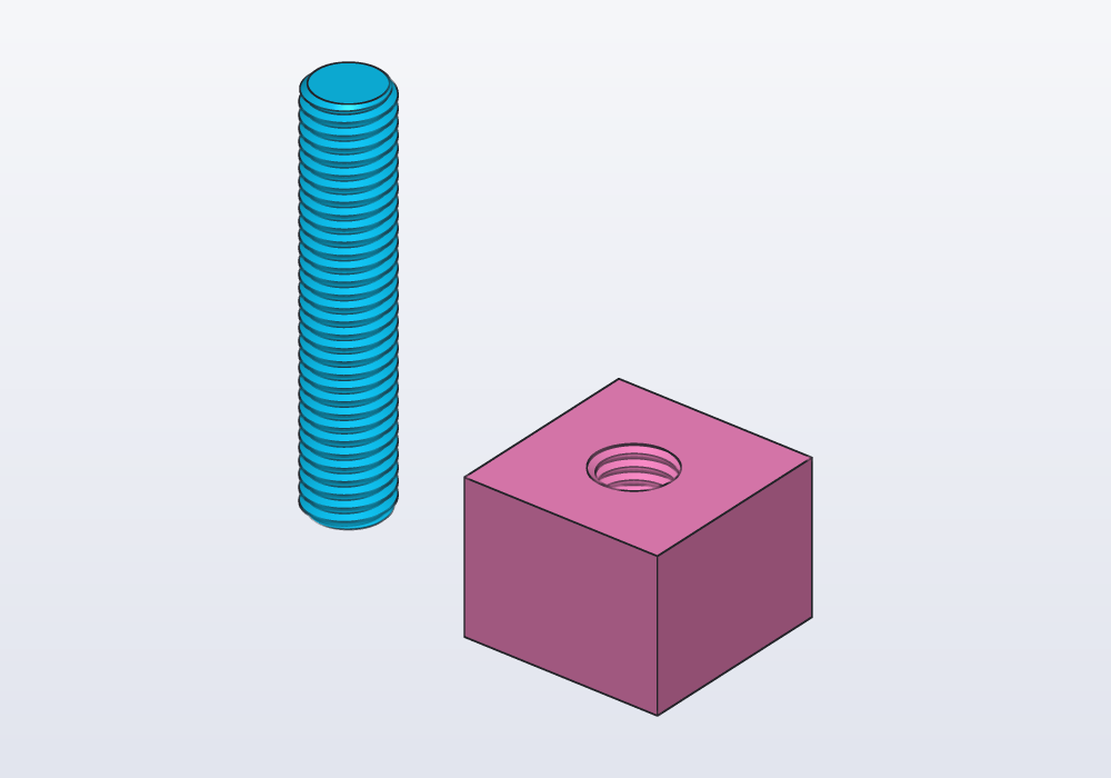 An M8 rod 40 mm long, and an M8 thread cut 12 mm into a block
